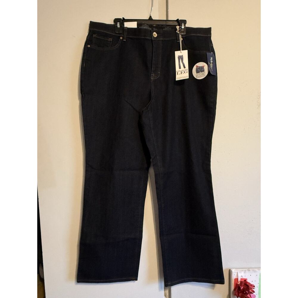 Style & Co. Women Jeans Dark Blue Solid Stretch Straight Leg Tummy Control 18WP - Picture 2 of 8